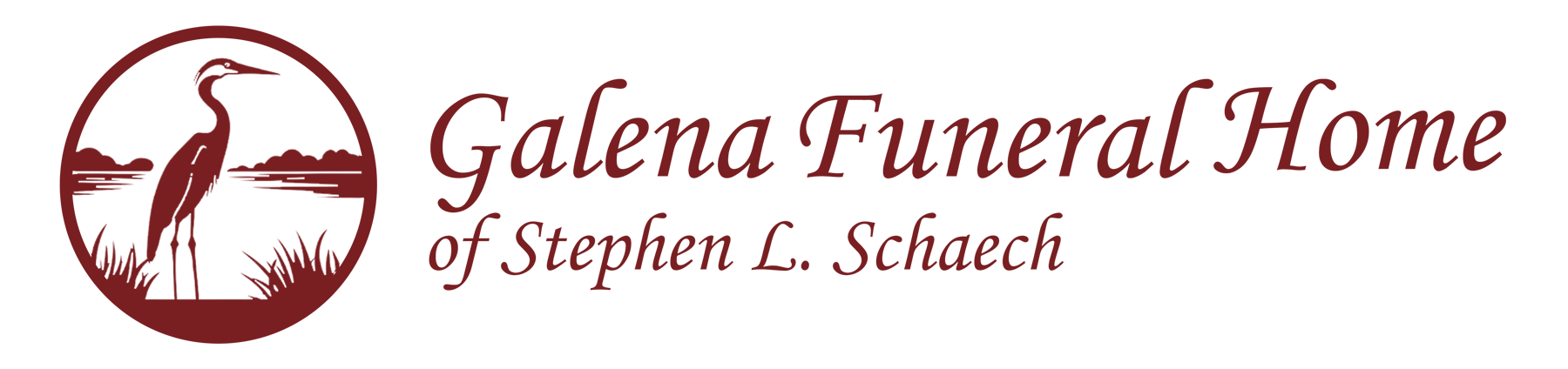 Galena Funeral Home logo with red deer silhouette and cursive text on white background