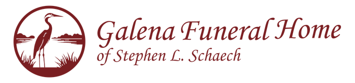 Galena Funeral Home logo with red deer silhouette and cursive text on white background