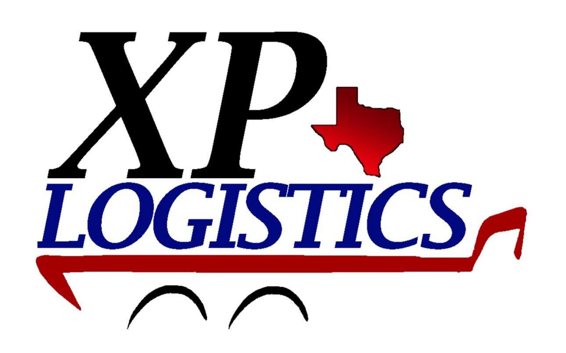 XP Logistics logo with black "XP," blue "LOGISTICS," red Texas outline, and stylized truck outline.
