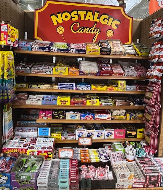 A retail display shelf labeled