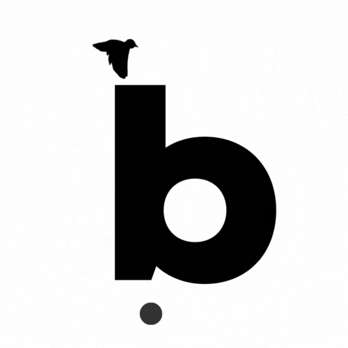 Uma letra b preta com um pássaro em cima.