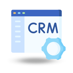 Uma tela de computador com a palavra crm e uma engrenagem.