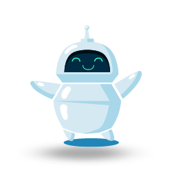 Uma ilustração dos desenhos animados de um robô com um rosto sorridente.