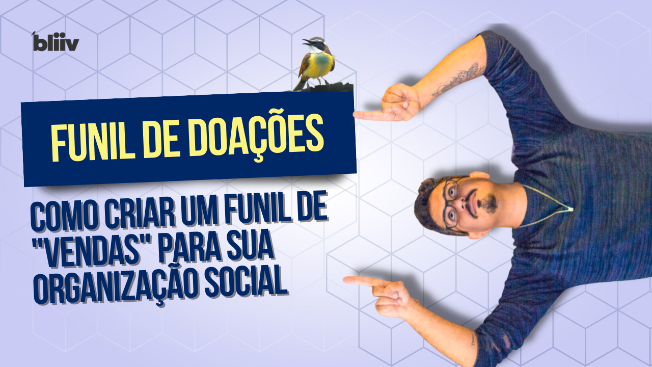 Um homem deitado de costas apontando para algo com as palavras funil de doacoes