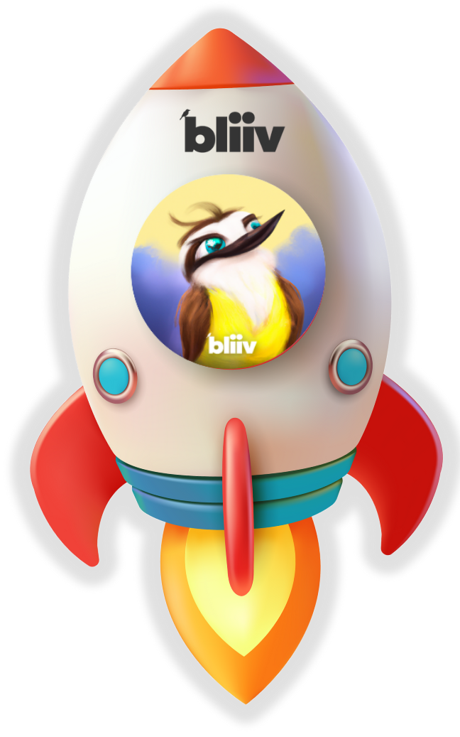 Um logotipo preto e branco para bliiv com um pássaro.