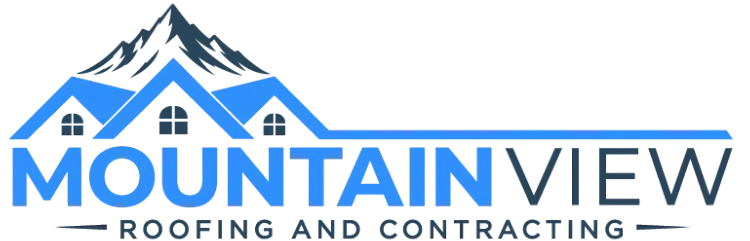 MountainView Roofing and Contracting logo with blue mountains, rooftops, and text