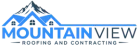 Mountain View Roofing and Contracting logo with blue mountain and house roofs text