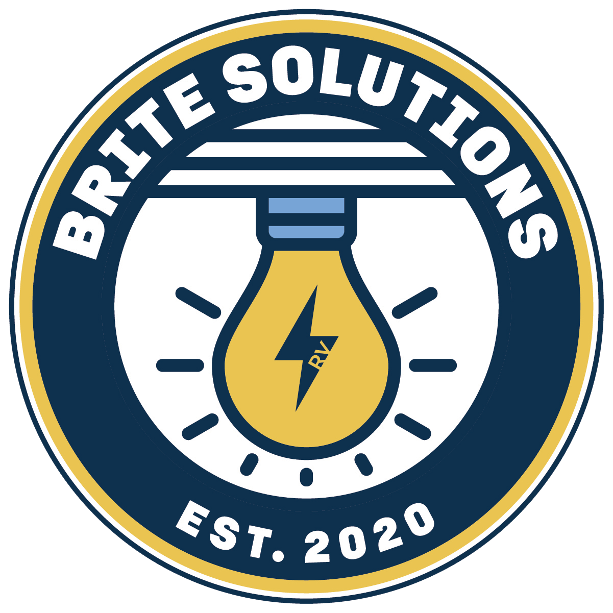 The logo for brite solutions is a light bulb with a lightning bolt on it.