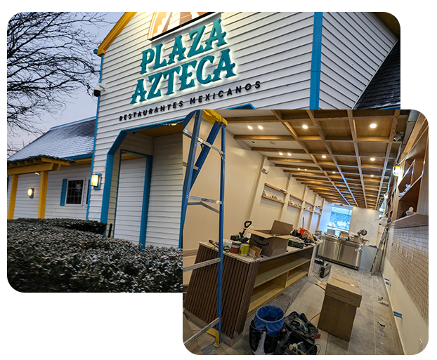 A building with a sign that says plaza azteca on it