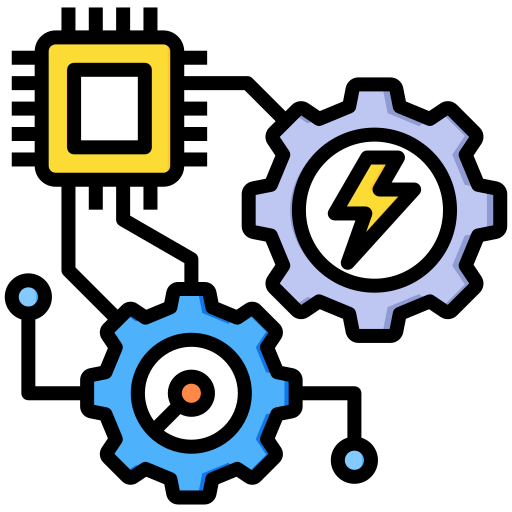 There is a lightning bolt in the middle of the gears.