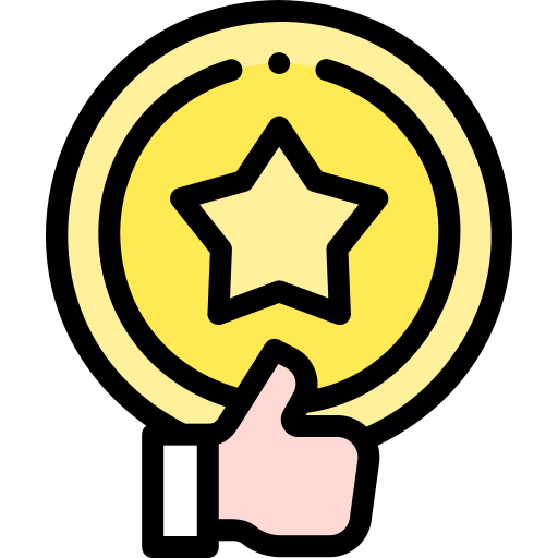 A hand is giving a thumbs up in front of a star in a circle.