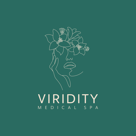 A black and white logo for viridity medical spa with a woman 's face and flowers.