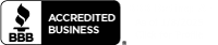 A black and white logo for an accredited business