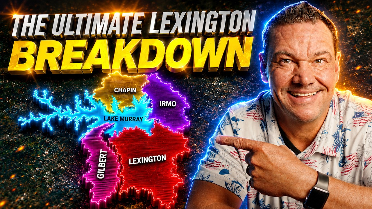 YouTube-style thumbnail with “THE ULTIMATE LEXINGTON BREAKDOWN” and a man pointing at a colorful neighborhood map