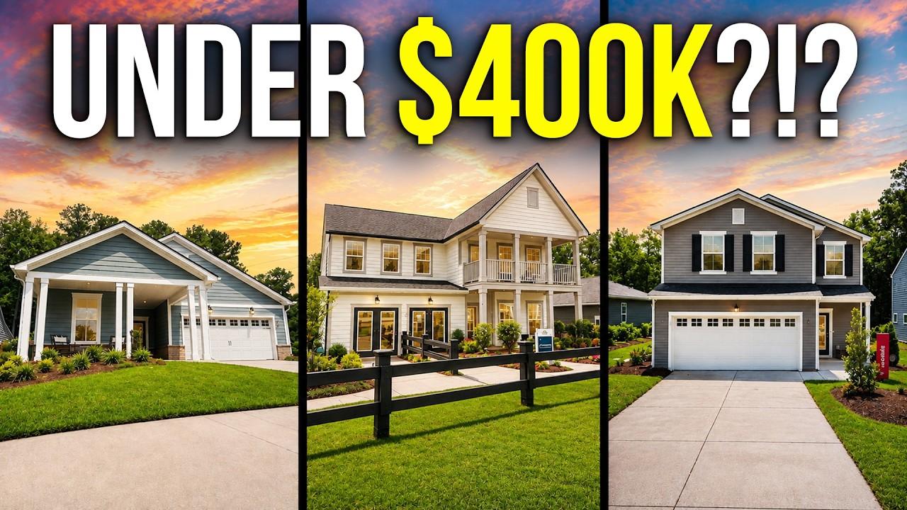 Three suburban houses side by side with large text: “UNDER $400K?!?”