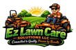 Ez Lawn Care Solutions LLC logo with lawn mowers, sunrise, and slogan “Committed to Quality, Proven by Results”