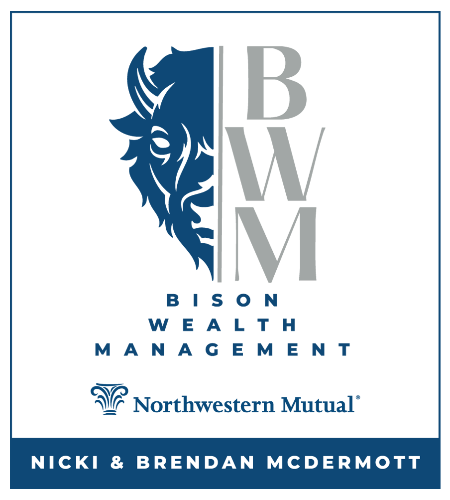 Bison Wealth Management logo with Northwestern Mutual branding, featuring a bison profile, stacked letters BWM, and names.
