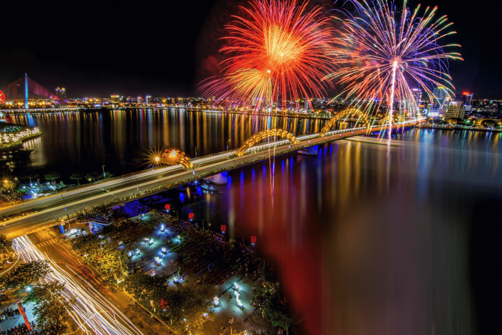 New Year fireworks show at Dragon Bridge, Da Nang
