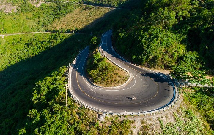 Aerial view of Hai Van Pass on the coastal road from Hue to Da Nang
