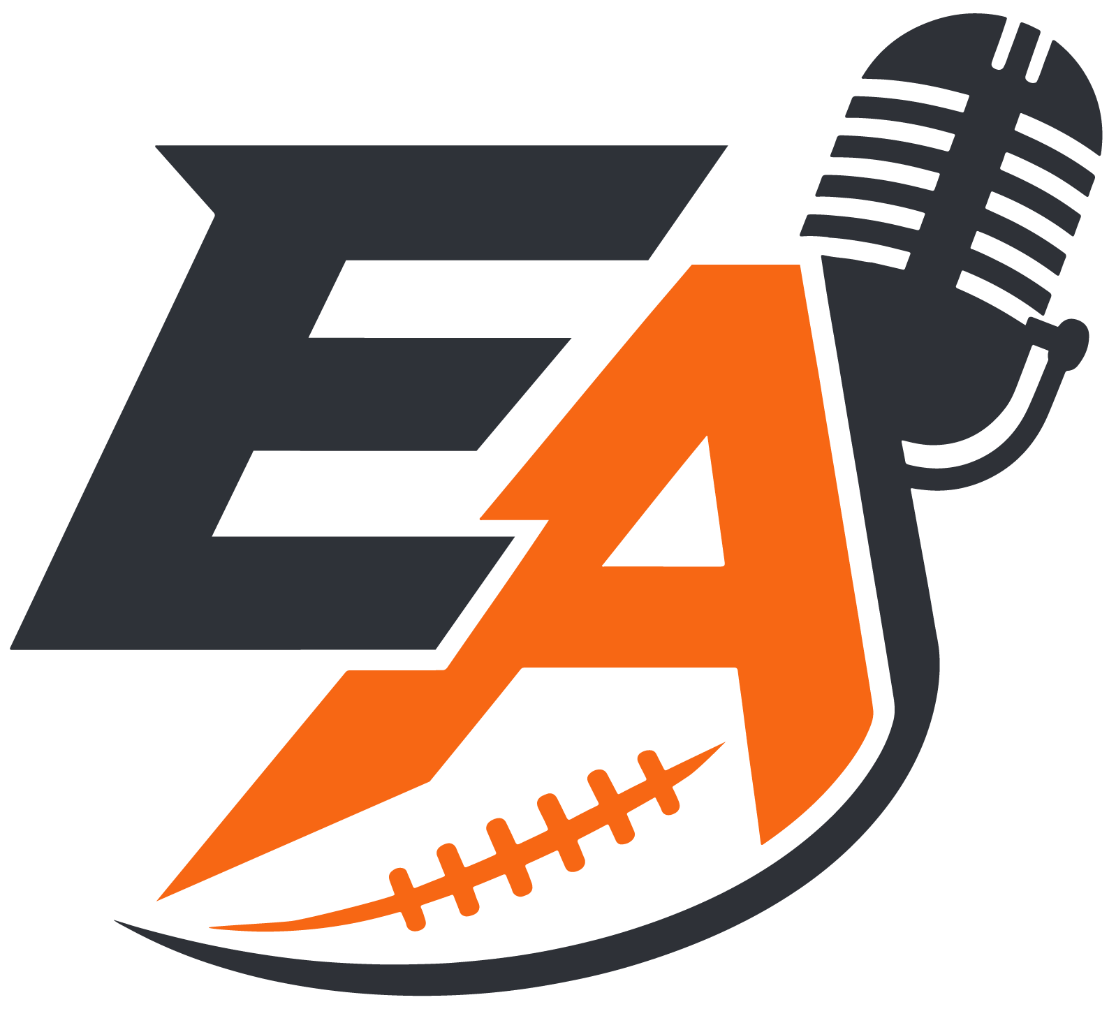 Black and orange EA sports logo with a football and microphone