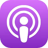 Purple podcast app icon with a white broadcast microphone symbol inside concentric circles