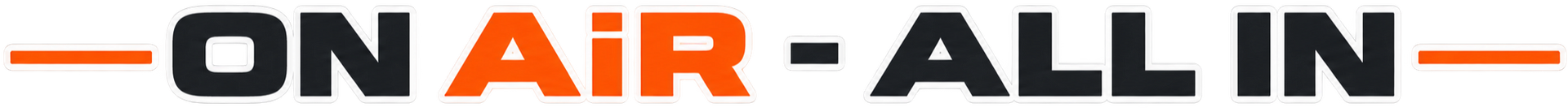ON AIR - ALL IN logo with black and orange text on a white background
