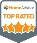 HomeAdvisor Top Rated badge with five gold stars and gray border