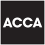 White ACCA letters on a dark background with a thin white border