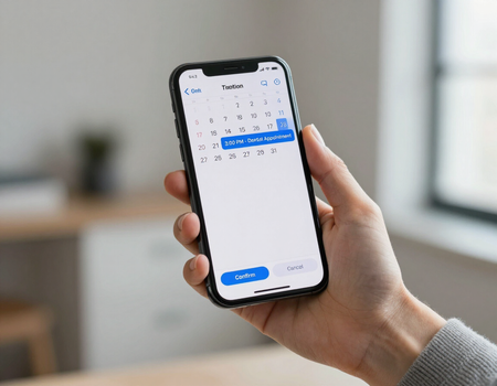 Person scheduling an inspection on a phone