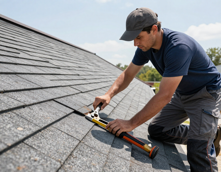 Roofer performing installation work