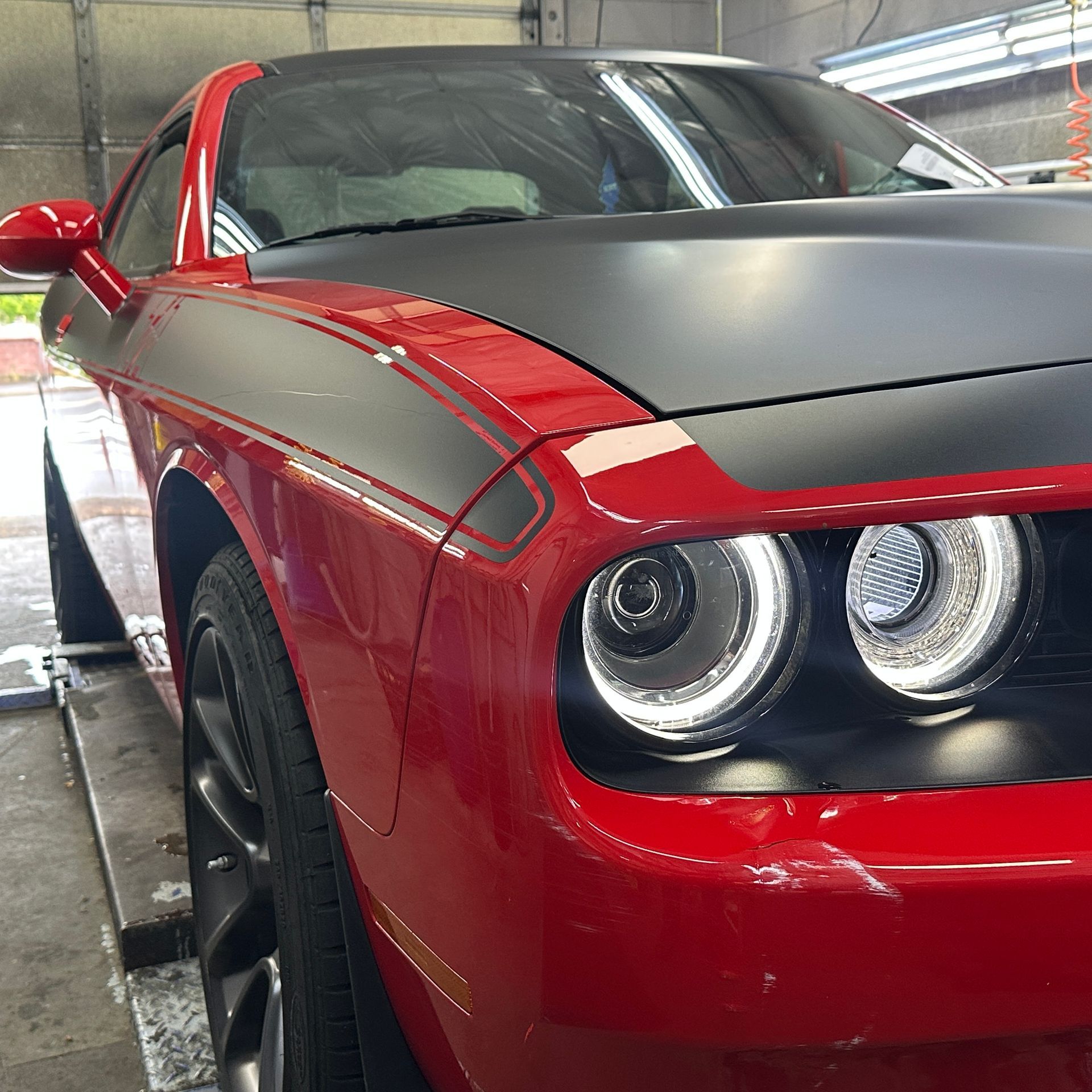 Dodge Challenger with black satin decals protected with ceramic coating