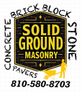 Solid Ground Masonry logo with brick, stone, concrete, pavers, and phone number 810-580-8703
