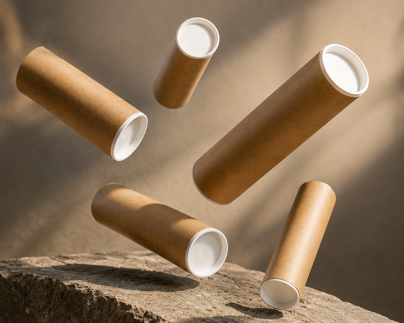 Close-up of a white mailing tube, showcasing its smooth surface and cylindrical shape for packaging.