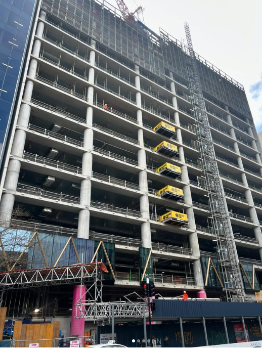 A large building is being built in a city.