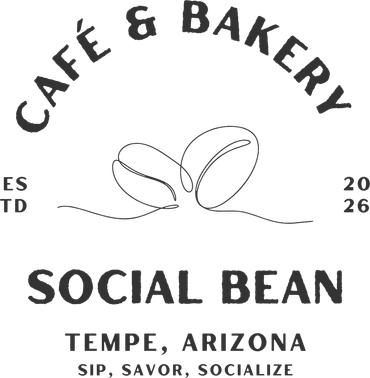 Logo for Social Bean café and bakery in Tempe, Arizona, with coffee bean line art and vintage lettering