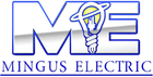 Mingus Electric logo with large blue letters and a lightbulb graphic above the company name