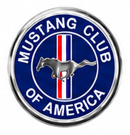 Mustang Club of America circular blue logo with running horse and red-white-blue stripes