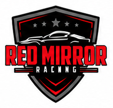 Red Mirror Racing logo with shield, car silhouette, and red-black text