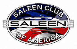 Saleen Club of America logo in black, white, red, and blue with a checkered flag motif