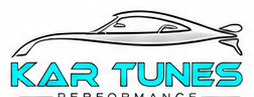 Car outline above turquoise “KAR TUNES” logo with “PERFORMANCE” below
