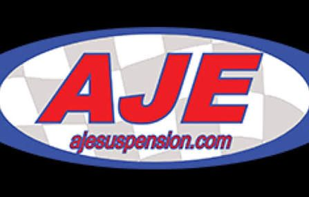 AJE logo in red letters on a blue oval, with the website “ajesuspension.com” below.