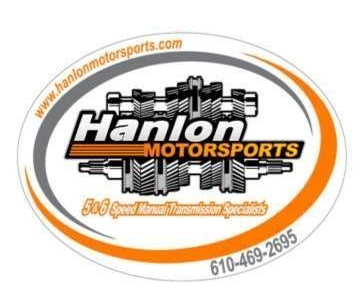 Hanion Motorsports logo with gray and orange racing theme, website and phone number