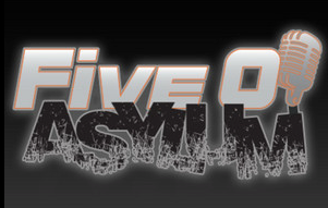 Stylized “Five D ASM” logo on black with a microphone and grungy silver-gray text