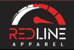 Red Line Apparel logo with red and white gauge icon on a black background