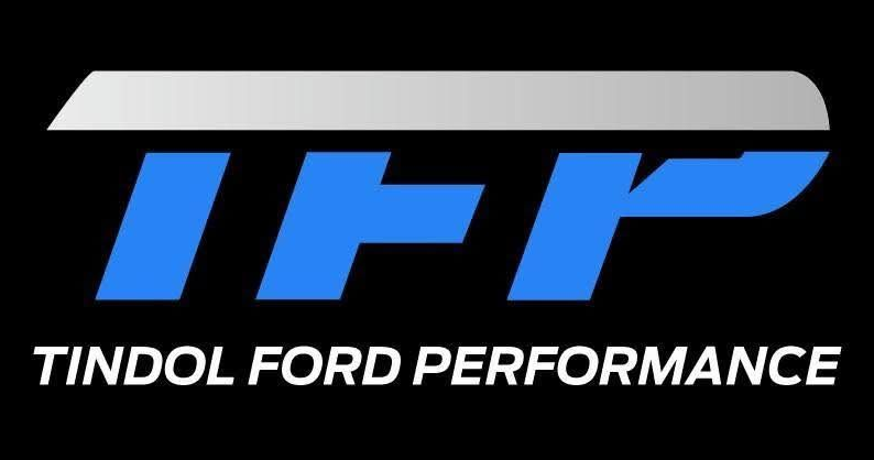 Tindol Ford Performance logo with blue “TFP” letters and white text on black background