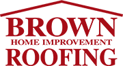 Brown Home Improvement Roofing logo in red, with a house outline above the company name.