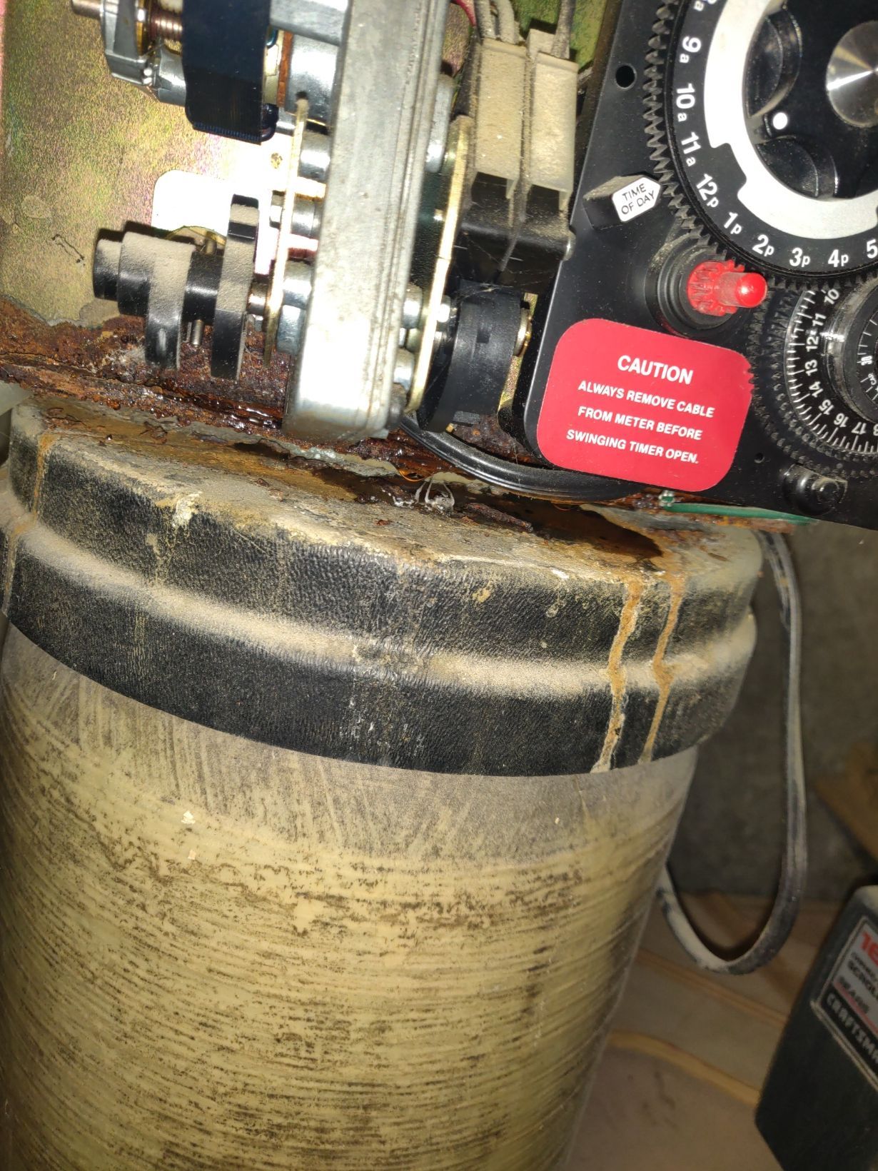 A machine with a caution label on it
