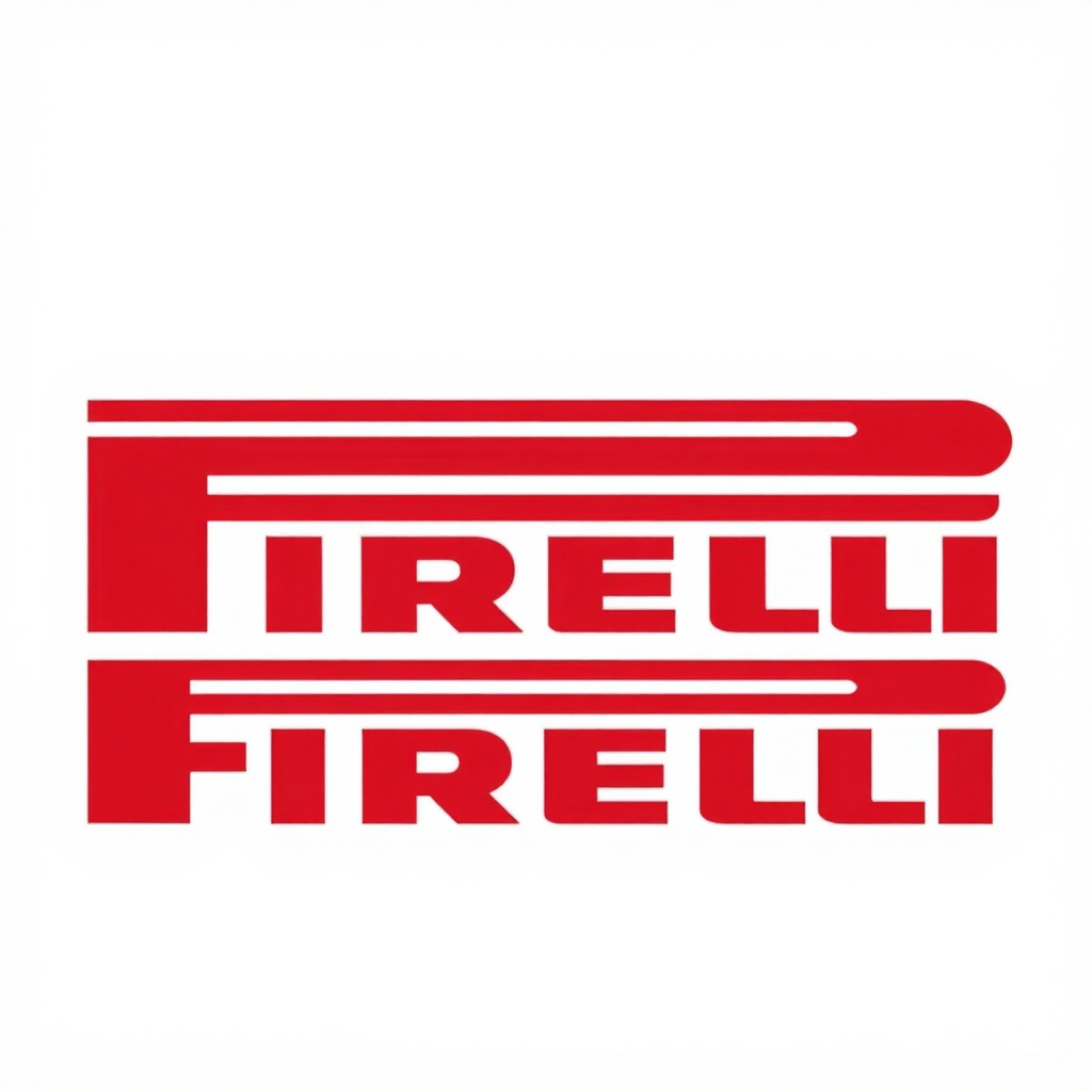 Logotipo rojo de Pirelli con texto estilizado en negrita sobre fondo blanco.
