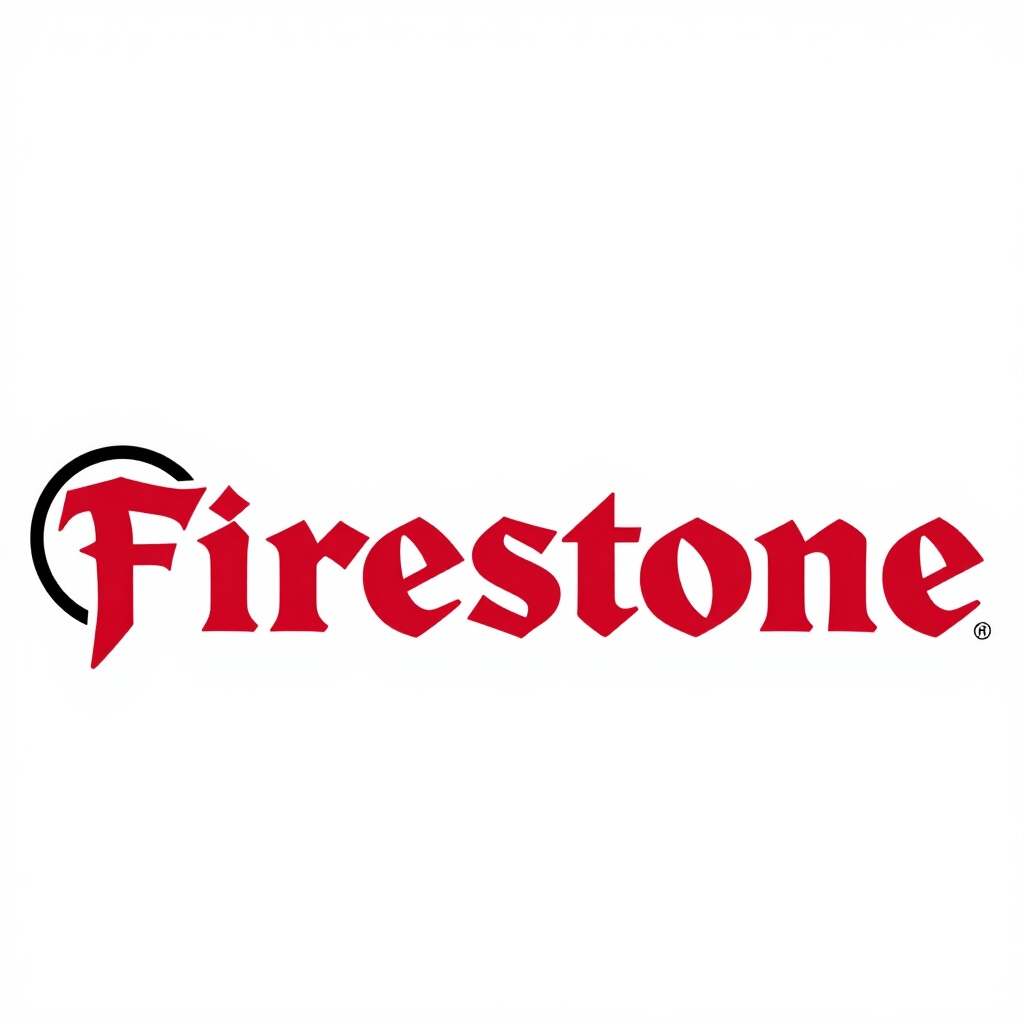 Logotipo de Firestone en rojo con un subrayado curvo negro sobre un fondo blanco.
