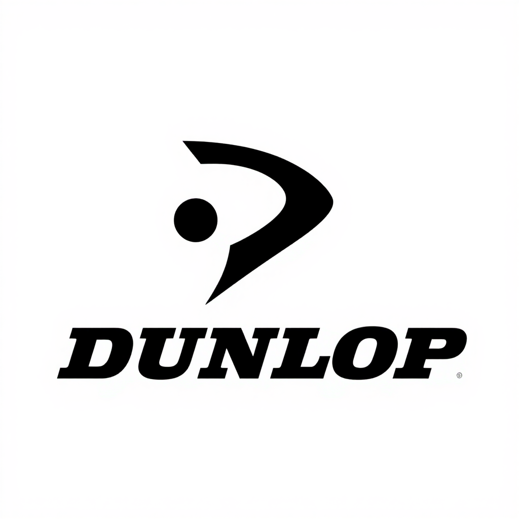Logotipo de Dunlop con marca estilizada negra y nombre en negrita sobre fondo blanco.